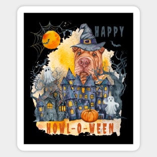 Shar pei  Happy Howl-o-ween Ghost Houses Funny Watercolor Sticker